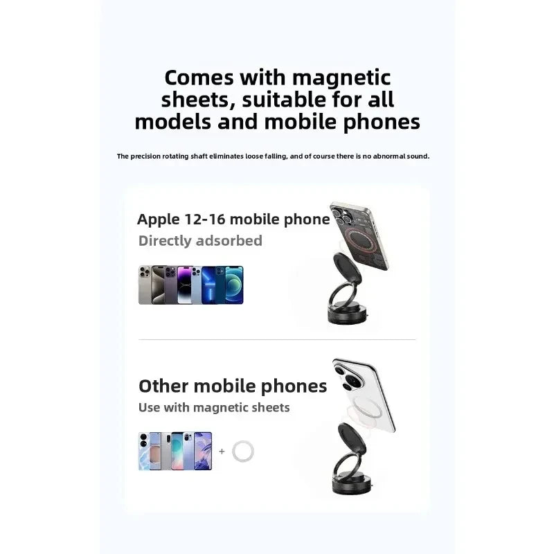 Magnetic Car Phone Holder – 16 Magnets, Windshield & Dashboard Suction Mount, 360°