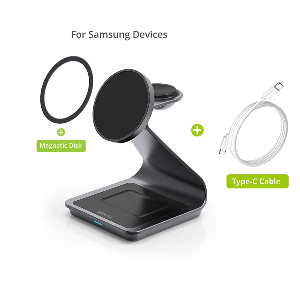Magnetic 3-in-1 Wireless Charging Station for Samsung
