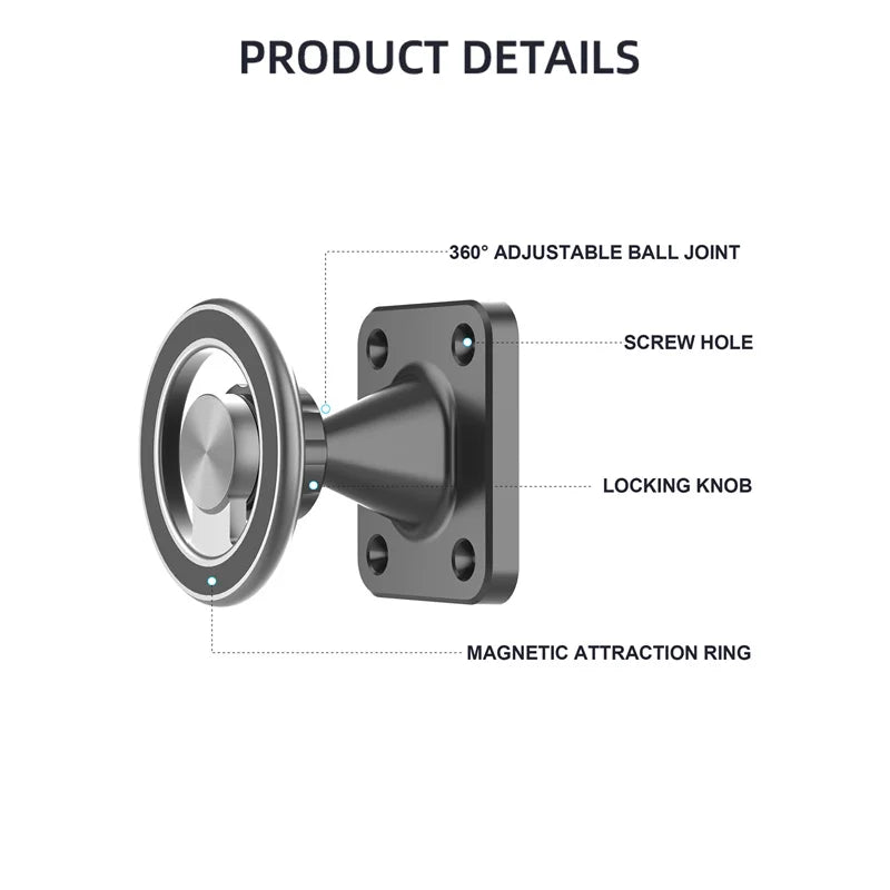 Magnetic Wall Mount Phone Holder – 360° Rotation, Universal Fit for Truck, Car, Boat & Desk