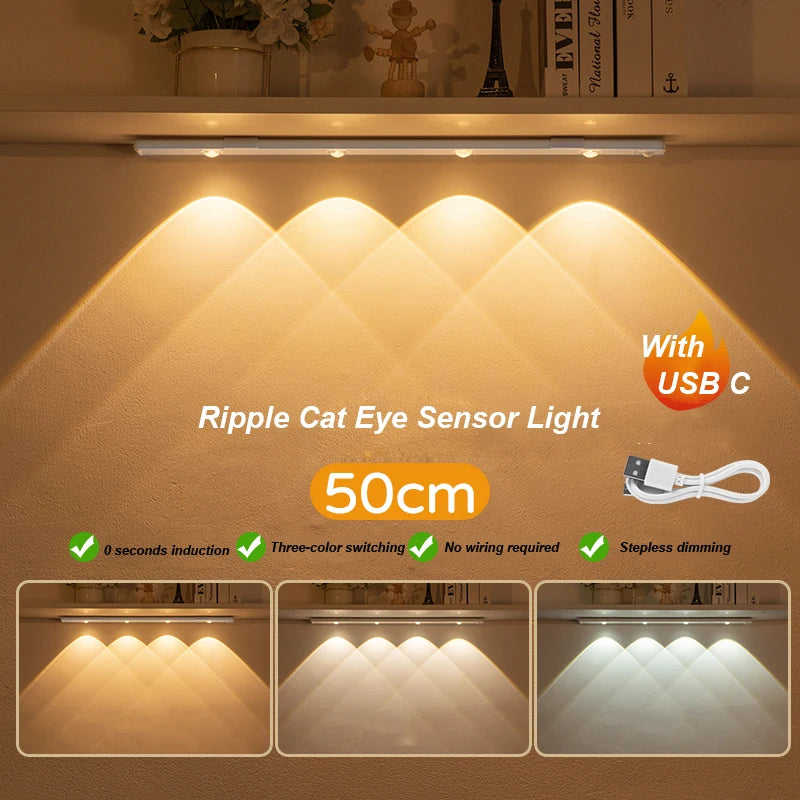 مصباح خزانة LED لاسلكي بمستشعر حركة – 3 درجات حرارة ألوان، قابل لإعادة الشحن عبر USB
