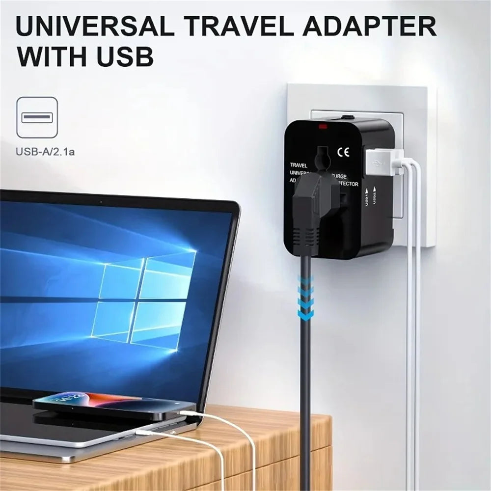 Universal Travel Adapter with Dual USB Ports – UK/US/AU to EU Plug Converter