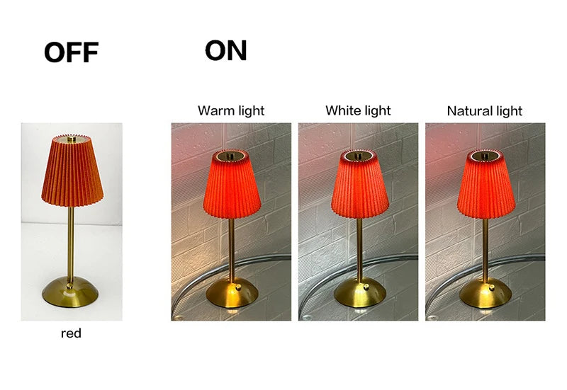 Small Pleated Fabric Shade Cordless Table Lamp – Touch Control, USB Rechargeable