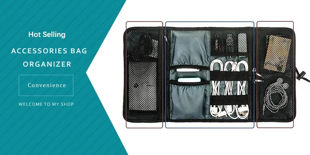 Travel Electronics Organizer Bag with Roll-Up Cable Pouch