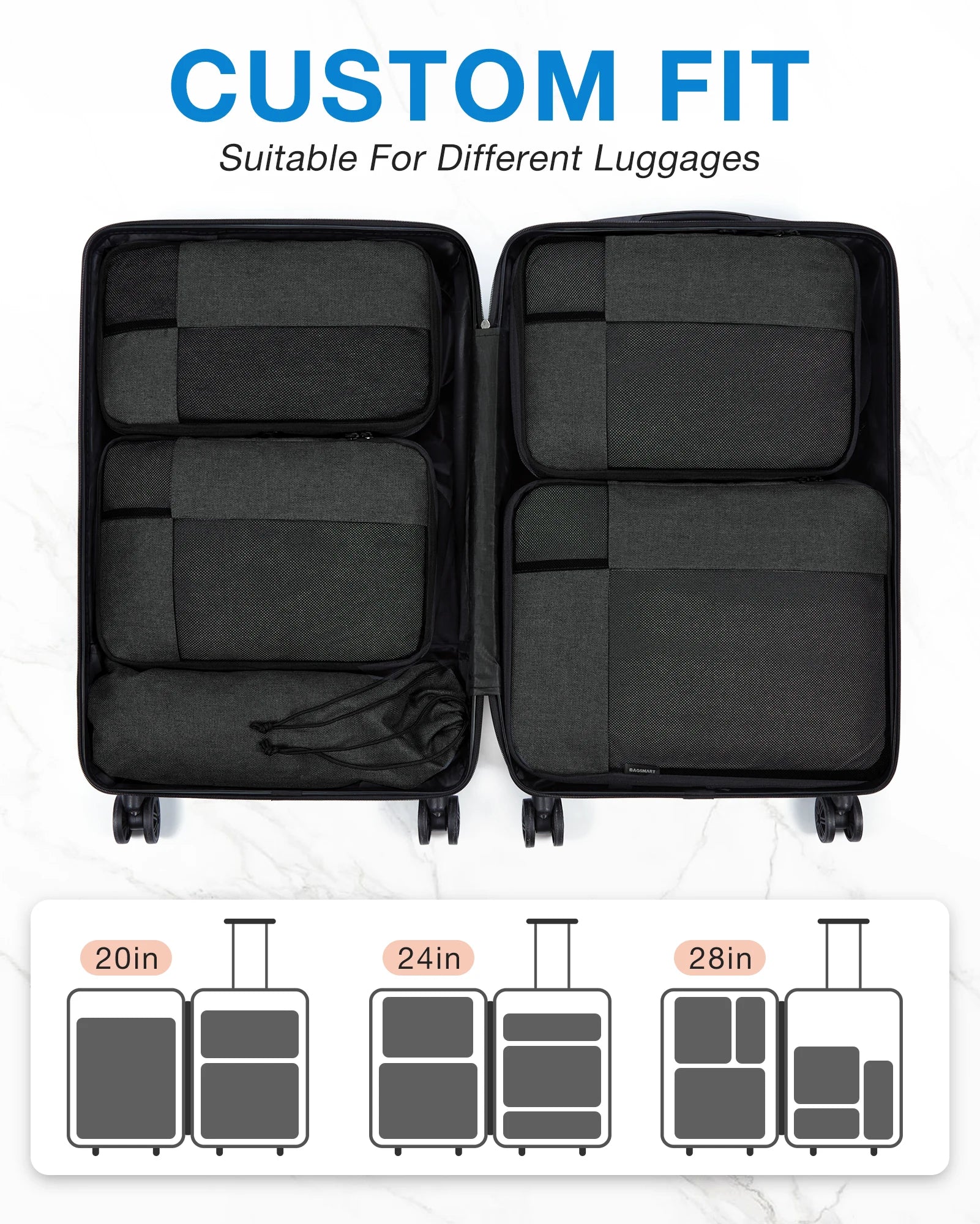 BAGSMART 6-Piece Compression Packing Cubes Set – Expandable Travel Luggage Organizer with Shoe Bag