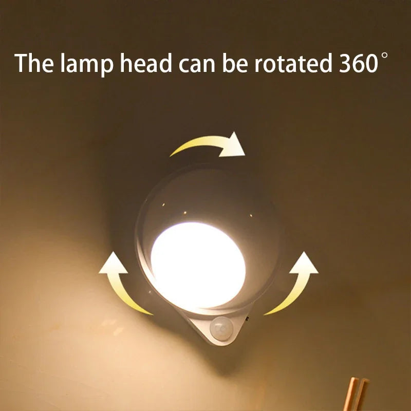360° Motion Sensor LED Night Light – Touch Dimming, USB Rechargeable