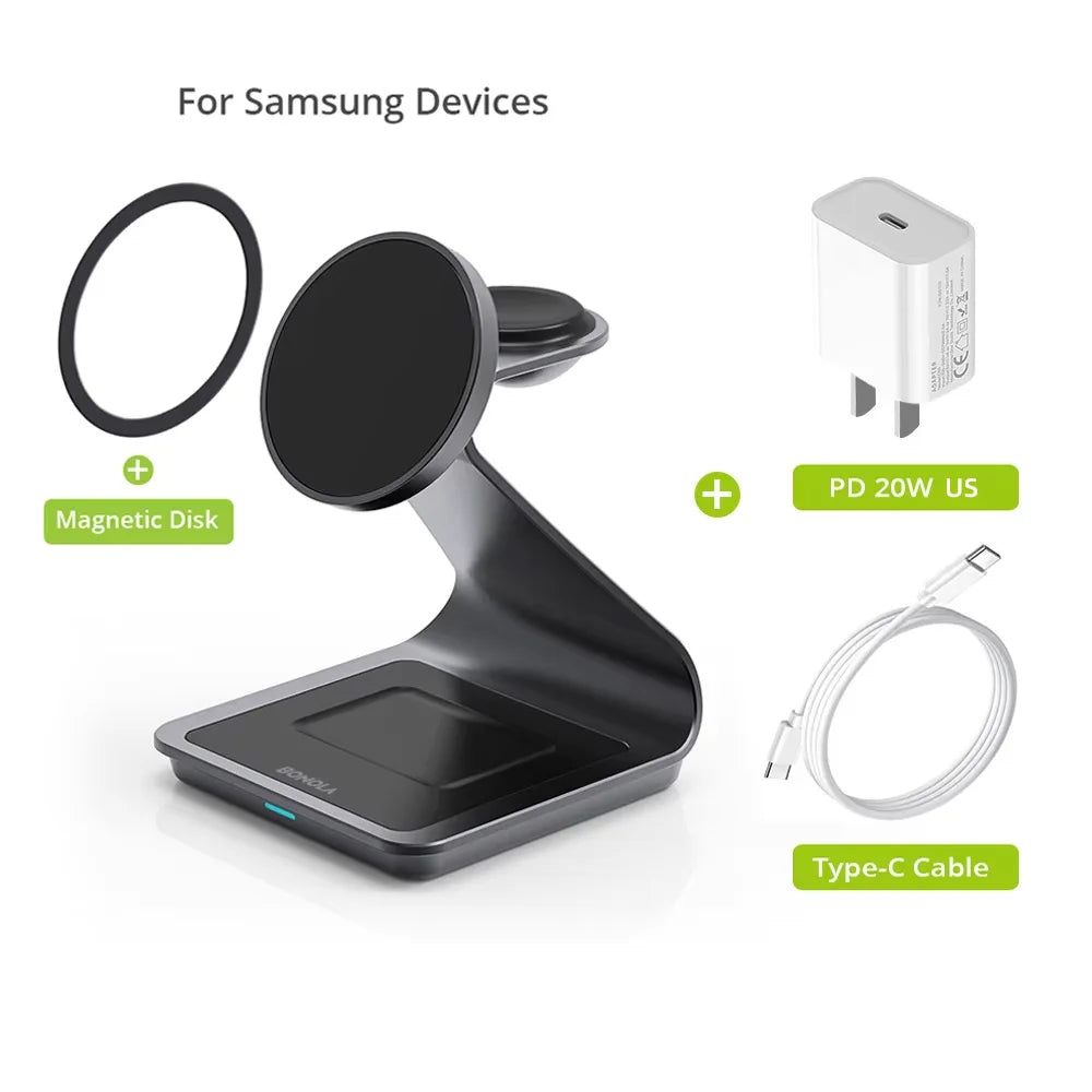 Magnetic 3-in-1 Wireless Charging Station for Samsung
