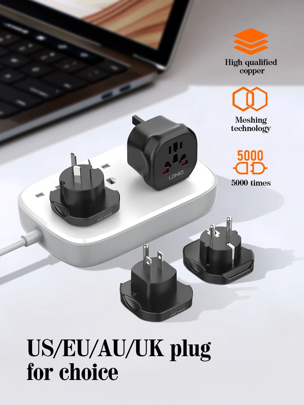 LDNIO Universal Travel Adapter EU/KR to UK/US/AU Plug Converter