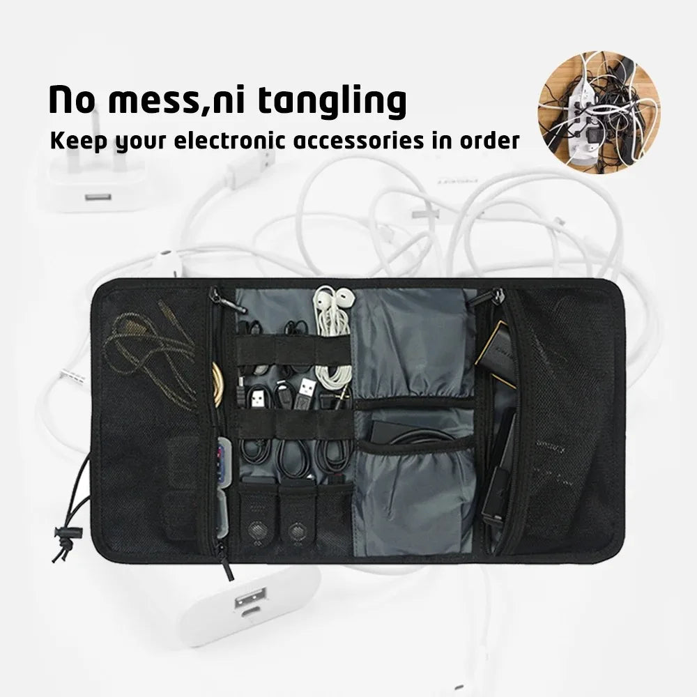 Travel Electronics Organizer Bag with Roll-Up Cable Pouch