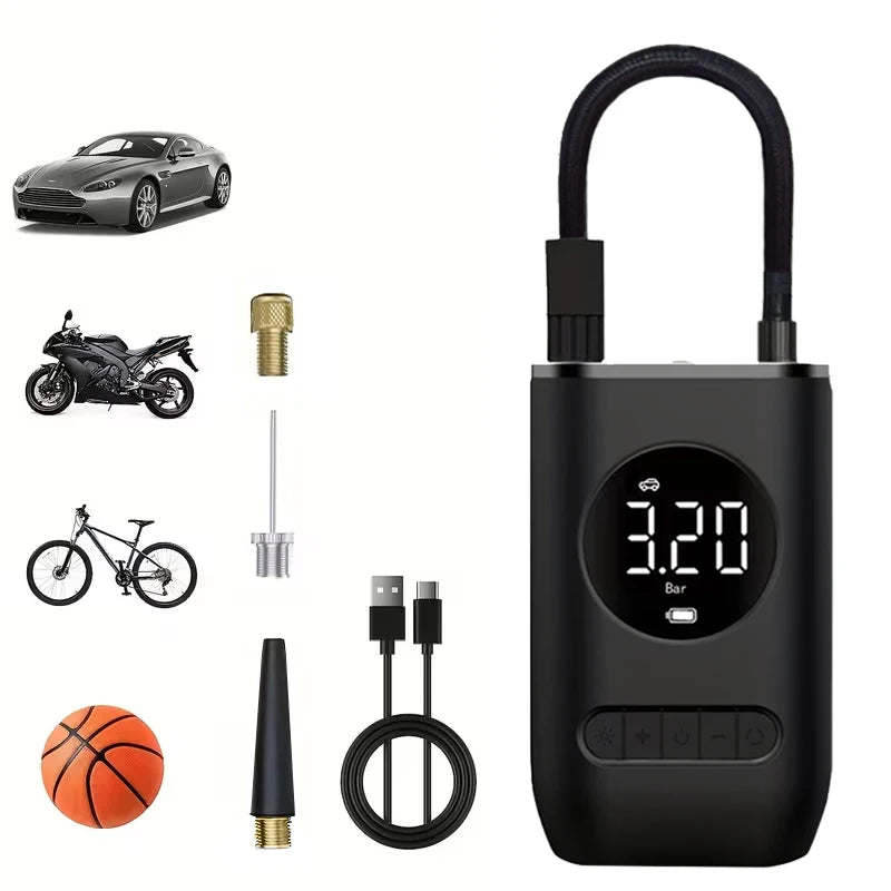 Wireless Tire Inflator – Lithium Battery Air Pump with LED Light & USB Charging Port