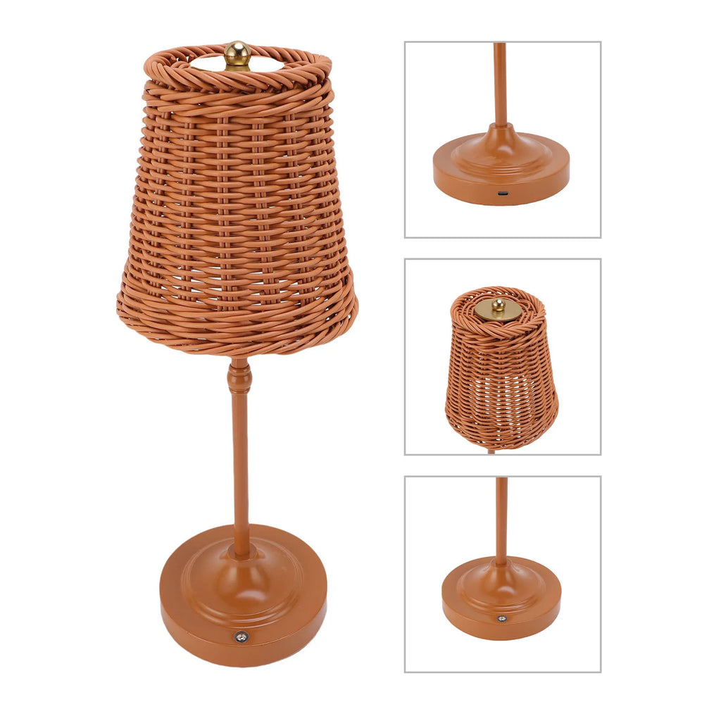 Rattan Cordless Table Lamp – Dimmable LED, Touch Control, Indoor & Outdoor