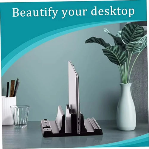 Adjustable Vertical Laptop Stand with Scalable Width for Desk Organization