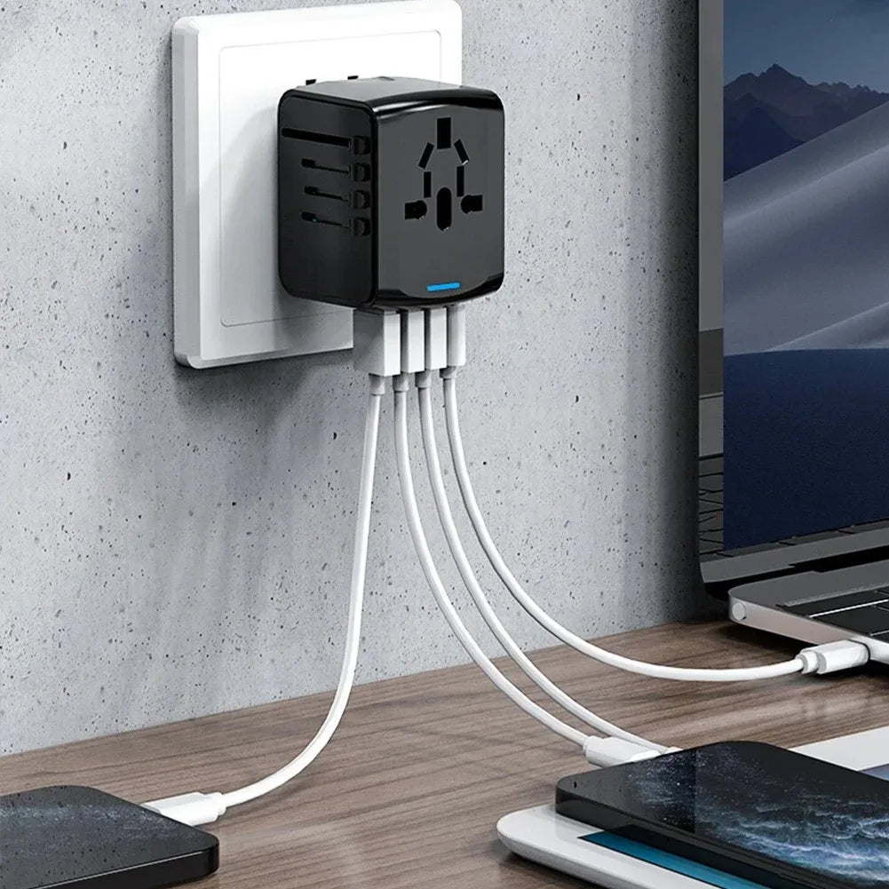Universal Travel Adapter – 4-Port USB & USB-C | 160+ Countries