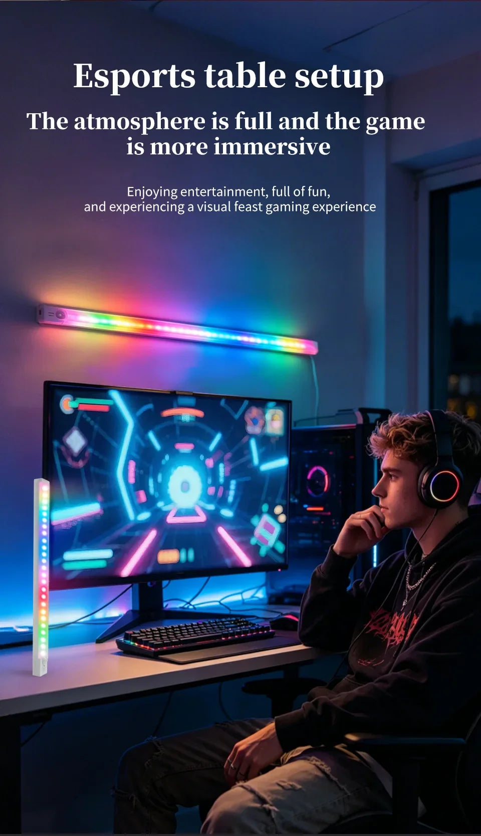 RGB Motion Sensor LED Light Bar – 5 Modes, Rechargeable, Gaming & Decor