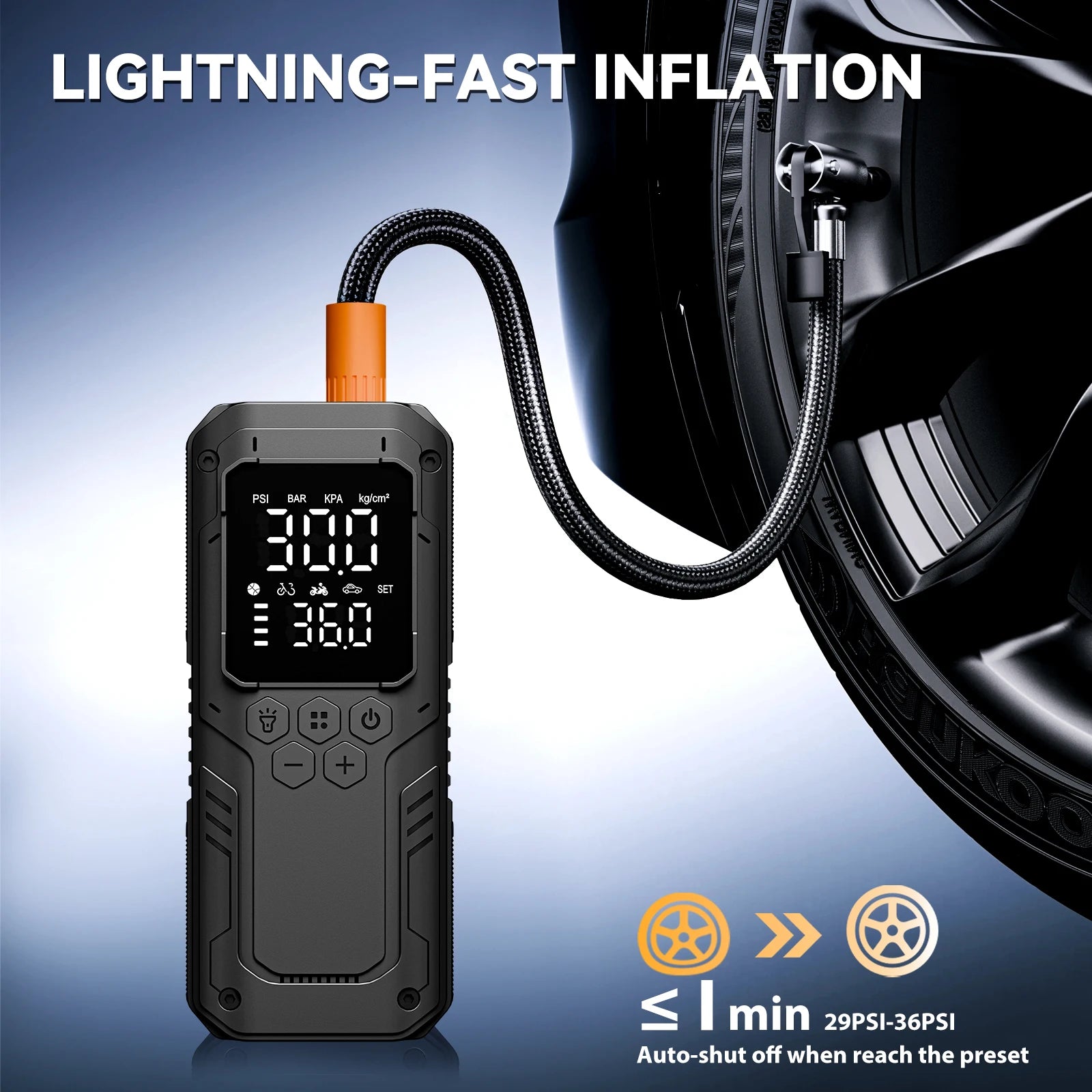 CHPOWKIT Wireless Tire Inflator – 150 PSI, Built-in Battery, Power Bank & Auto-Stop
