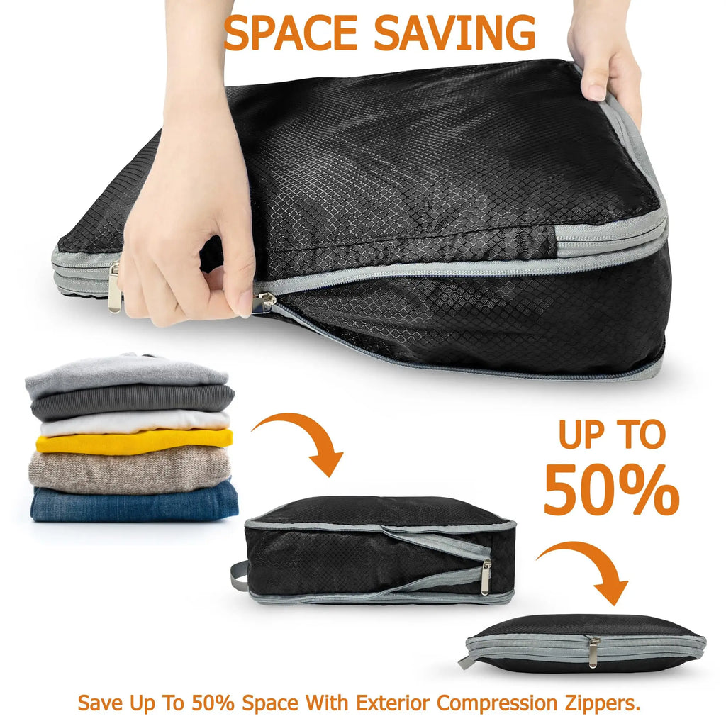 4-Piece Compression Packing Cubes Set – Waterproof Travel Luggage Organizers (S/M/L/XL)