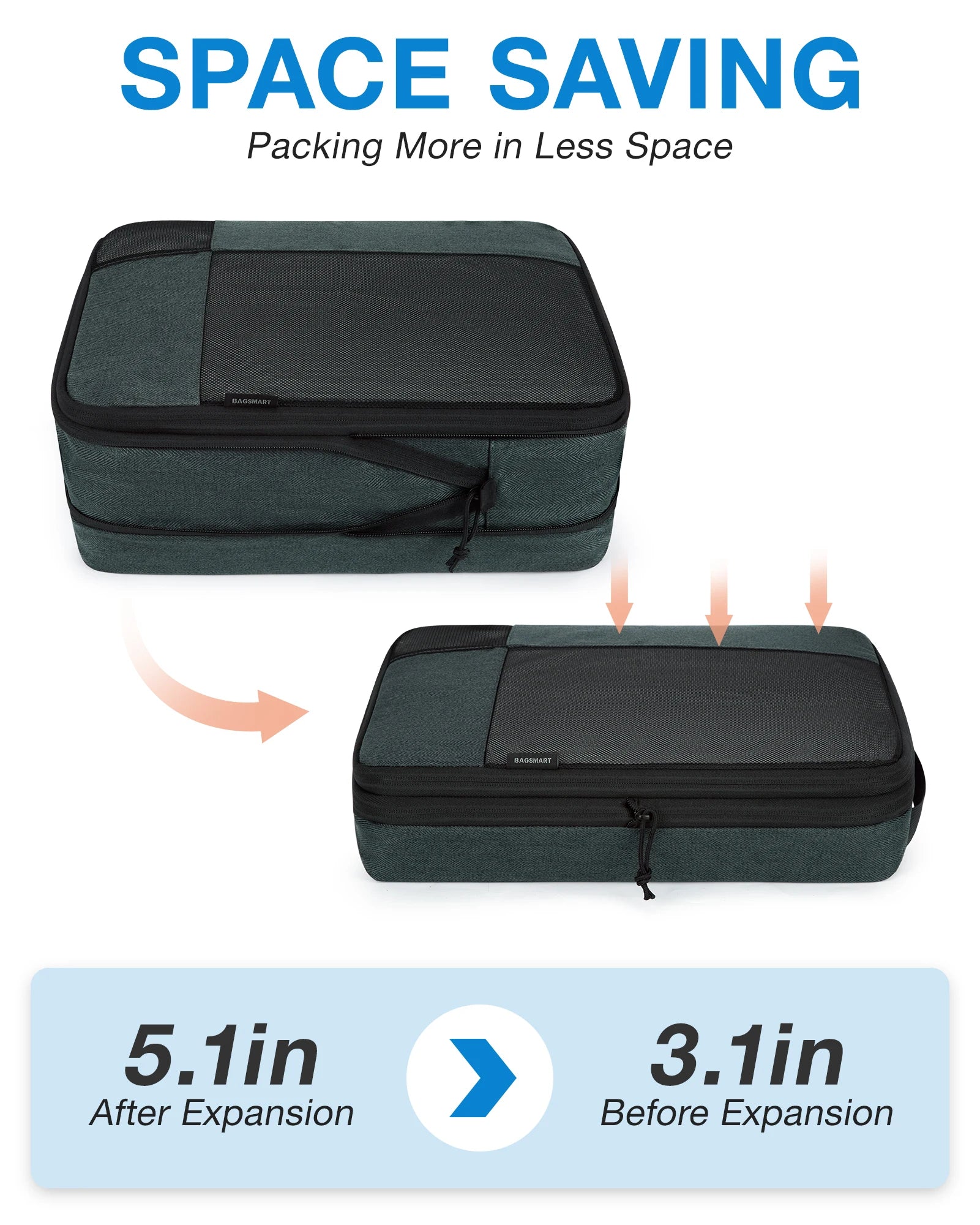 BAGSMART 6-Piece Compression Packing Cubes Set – Expandable Travel Luggage Organizer with Shoe Bag
