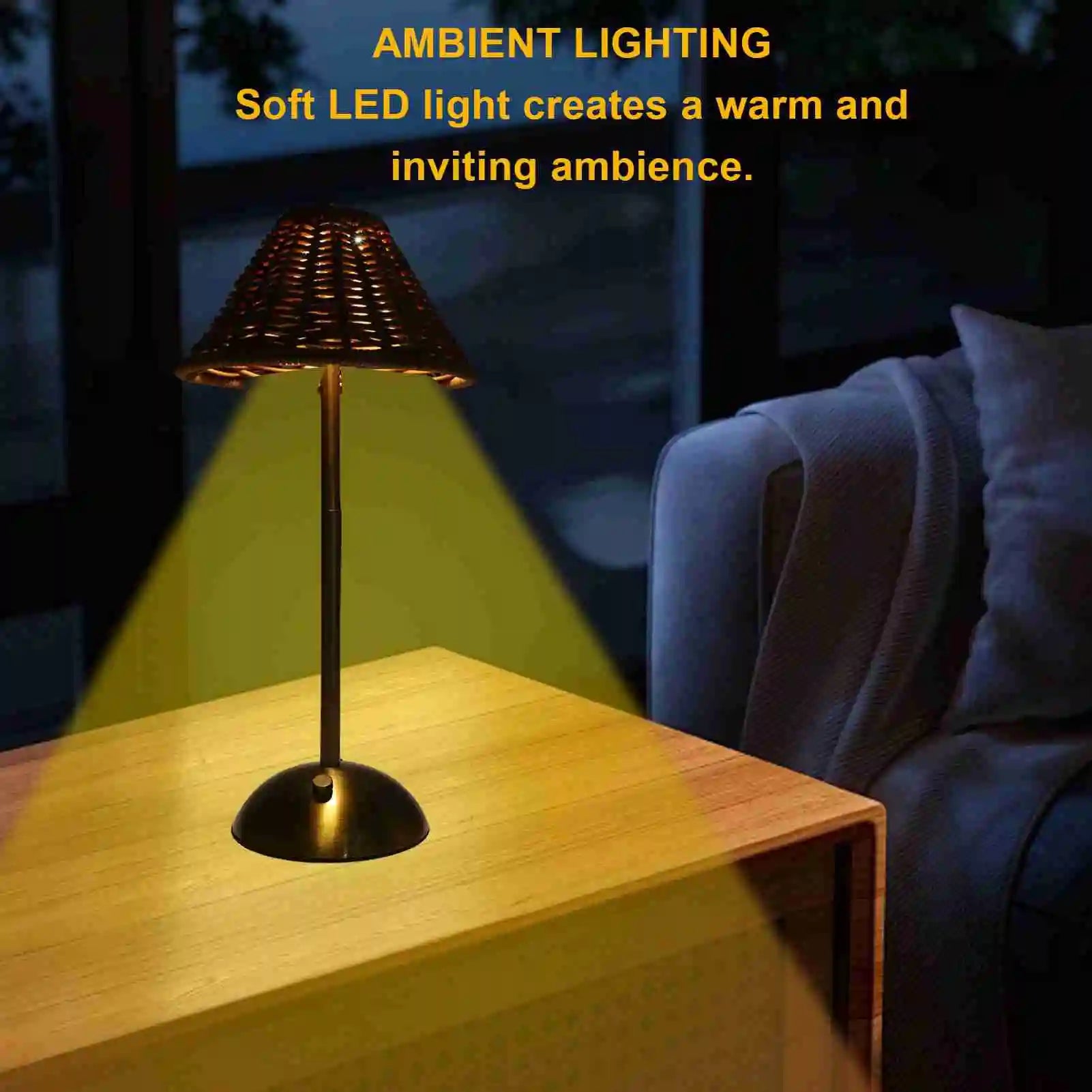 Cordless Boho Rattan Table Lamp – Dimmable LED, USB-C Rechargeable, Home & Restaurant
