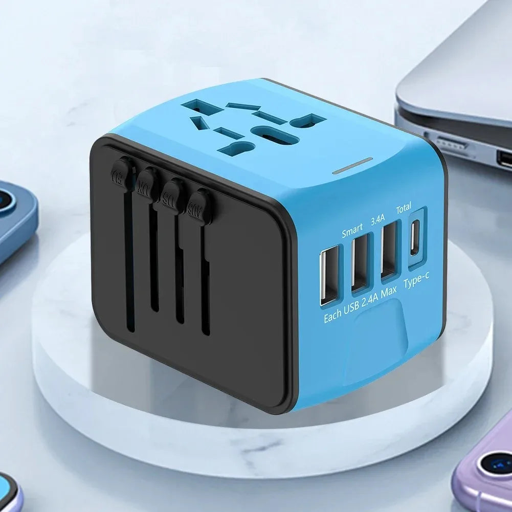 Universal Travel Adapter – 4-Port USB & USB-C | 160+ Countries