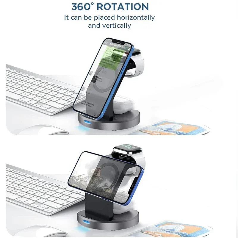 3 In 1 Magnetic Wireless Charger Stand For iPhone 13 14 15 16 Pro Max iWatch AirPods Station Dock MagSafe Fast Charging Station