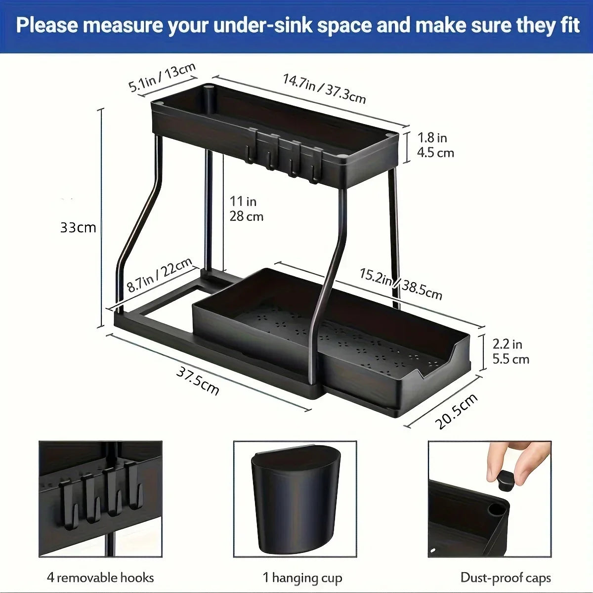 2-Tier Pull-Out Under-Sink Organizer – Large Capacity Drawer Storage Box for Kitchen & Bathroom