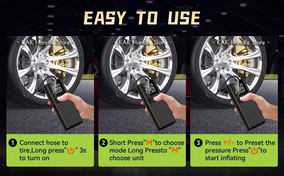 Portable Tire Inflator – 150 PSI Air Compressor with 8000mAh Battery & Auto Shutoff
