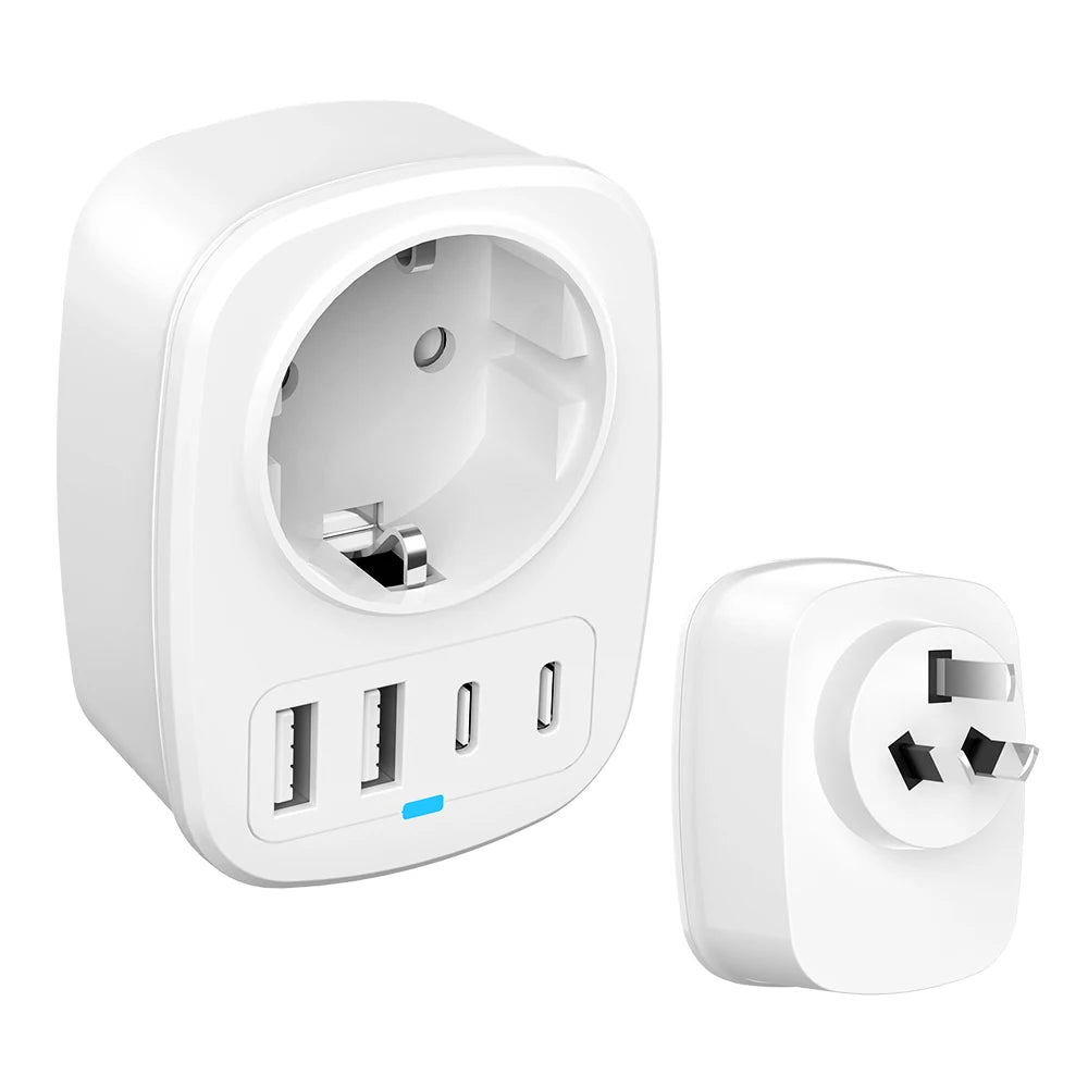 All-in-One Travel Adapter EU/UK/US/AU with 2 USB + 2 Type-C Ports