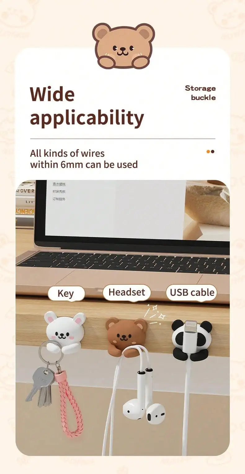 Cute Self-Adhesive Desktop Cable Winder Clips & Cord Holder