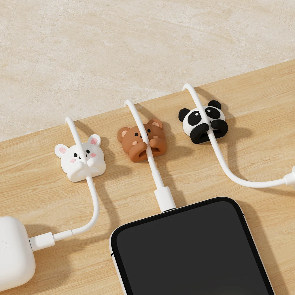 Cute Self-Adhesive Desktop Cable Winder Clips & Cord Holder