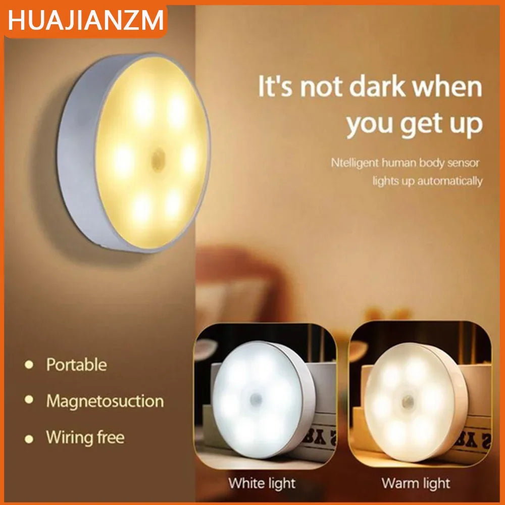 Round Motion Sensor LED Puck Light – USB Rechargeable, Warm/Cool White