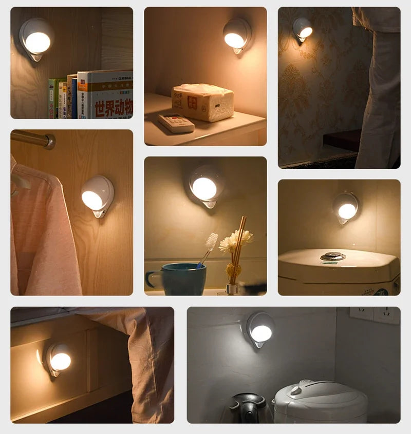 360° Motion Sensor LED Night Light – Touch Dimming, USB Rechargeable