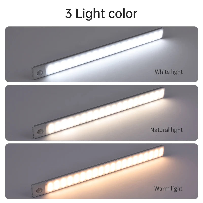 Aluminum Motion Sensor LED Cabinet Light – 3-in-1 Color, Magnetic Mount