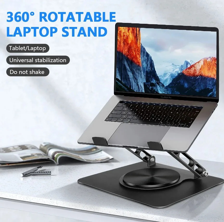 Foldable Laptop Stand – 360° Rotating Base, Adjustable & Ergonomic
