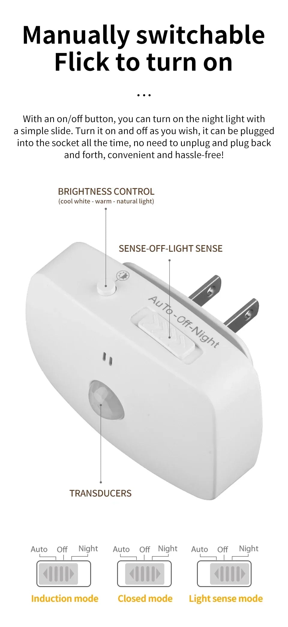 Motion Sensor LED Night Light – Smart Infrared Wall Plug, EU/US, 3 Colors