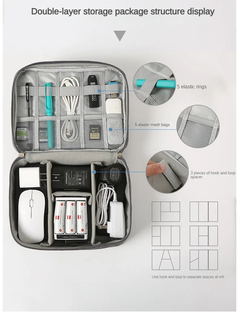 Large Capacity Multifunctional Electronic Organizer Travel Bag for Power Bank & Cables