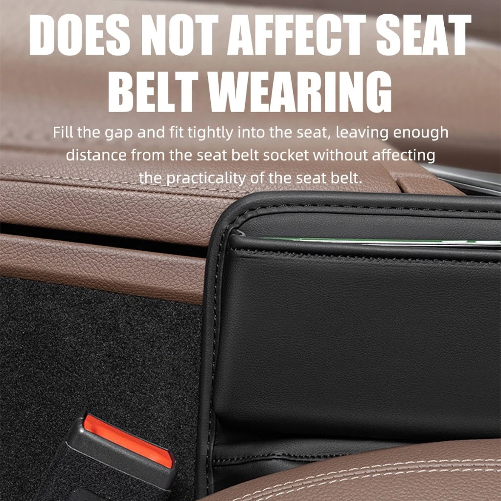 PU Leather Car Console Crevice Storage Box – Seat Gap Organizer with Cup Holder