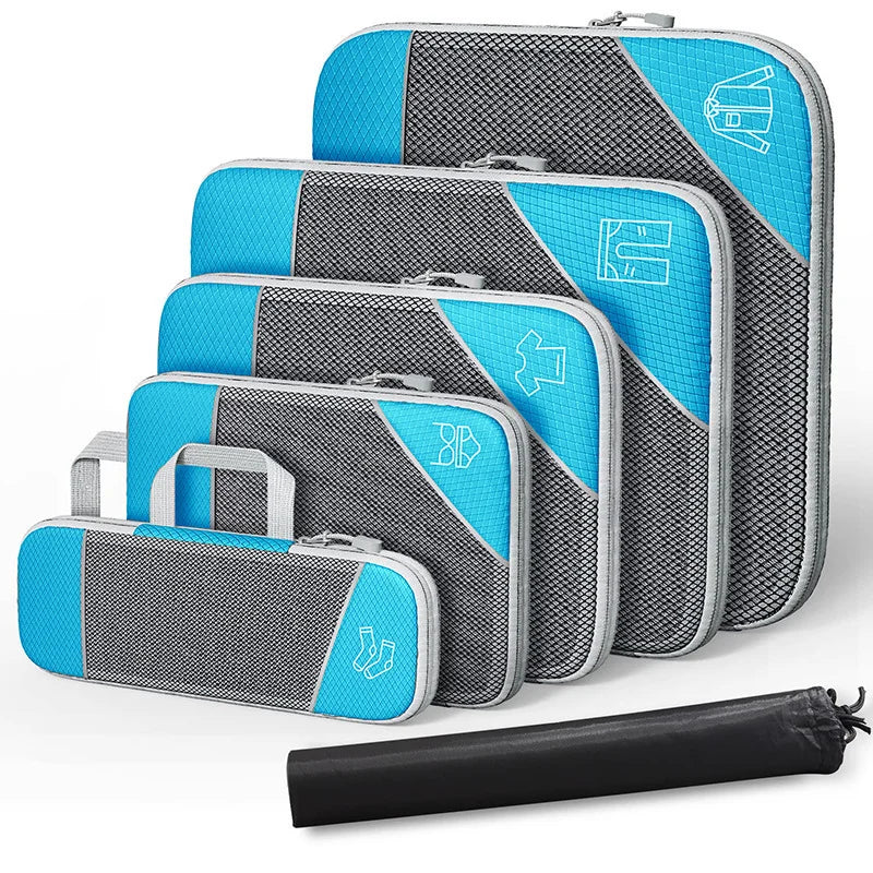 Mesh Compression Packing Cube Set – Expandable Travel Luggage Organizers for Trips