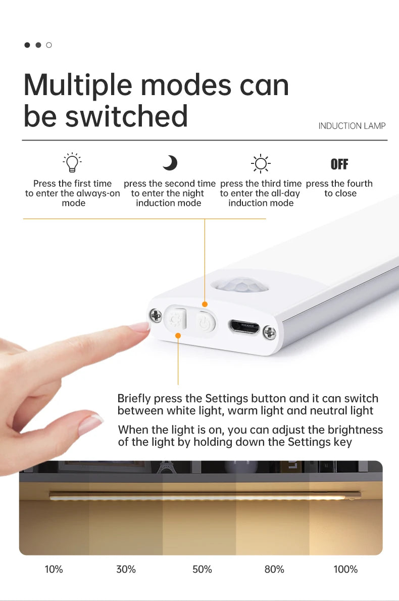 Aluminum Motion Sensor LED Cabinet Light – 3-in-1 Color, Magnetic Mount