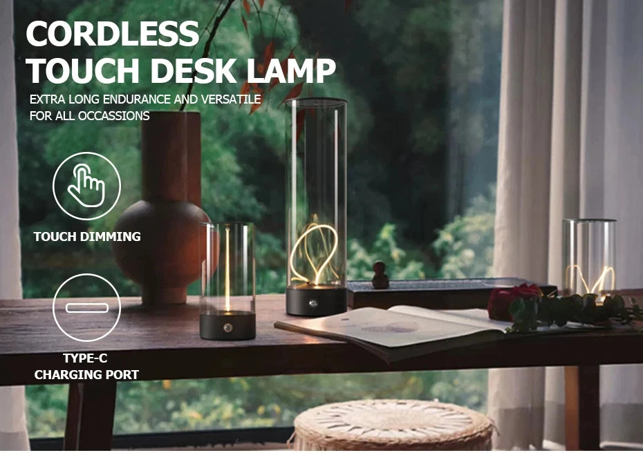Cordless LED Table Lamp with Magnetic Adjustable Filament – 3-Mode Dimming