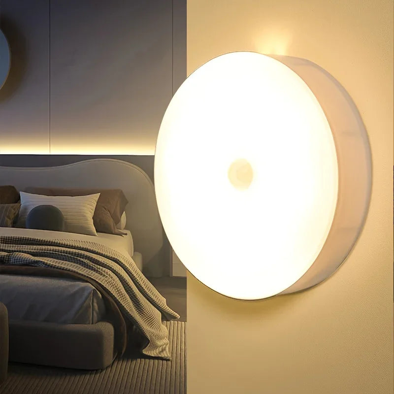 Round Motion Sensor LED Puck Light – USB Rechargeable, Warm/Cool White