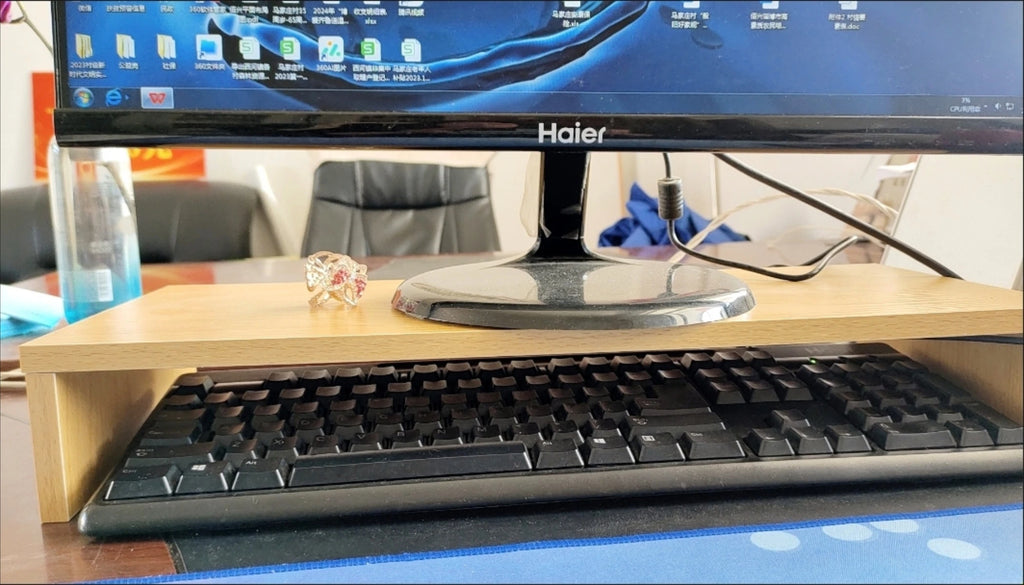 Ergonomic Monitor Riser Stand with Keyboard Storage & Desk Organizer
