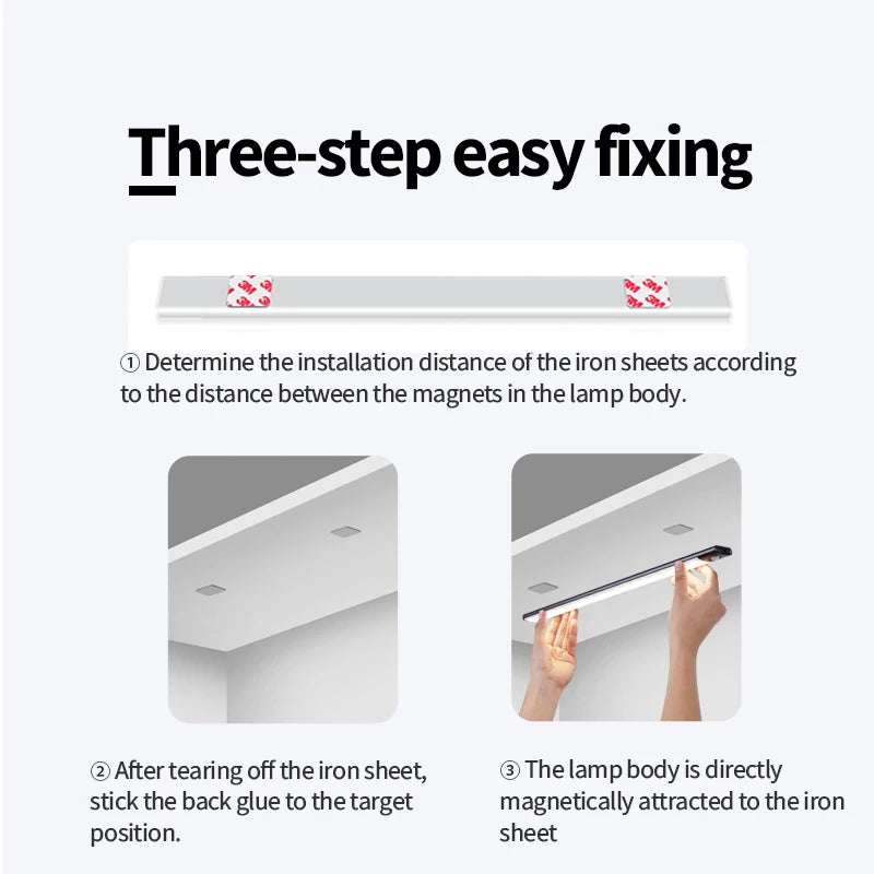 Slim Magnetic LED Strip Light – Motion Sensor, USB Rechargeable, 3-Color