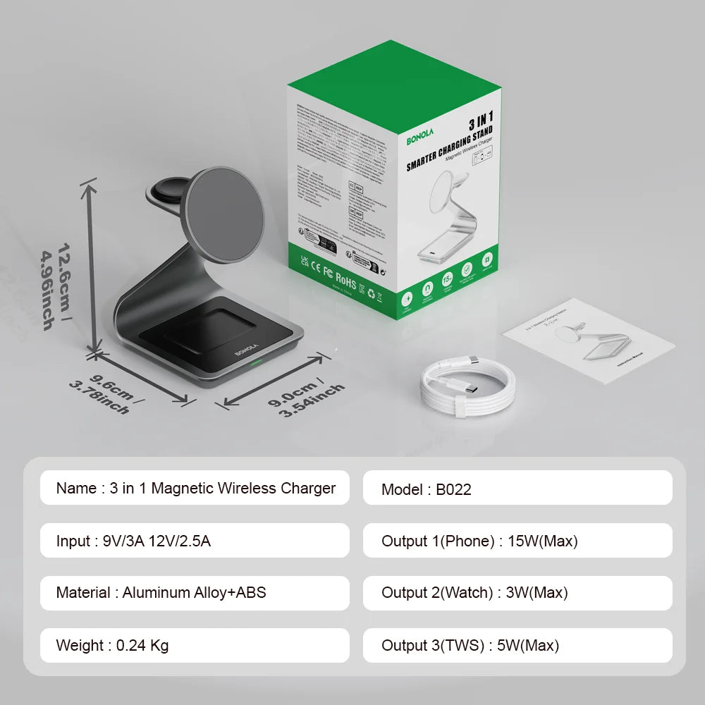 Magnetic 3-in-1 Wireless Charging Station for Samsung