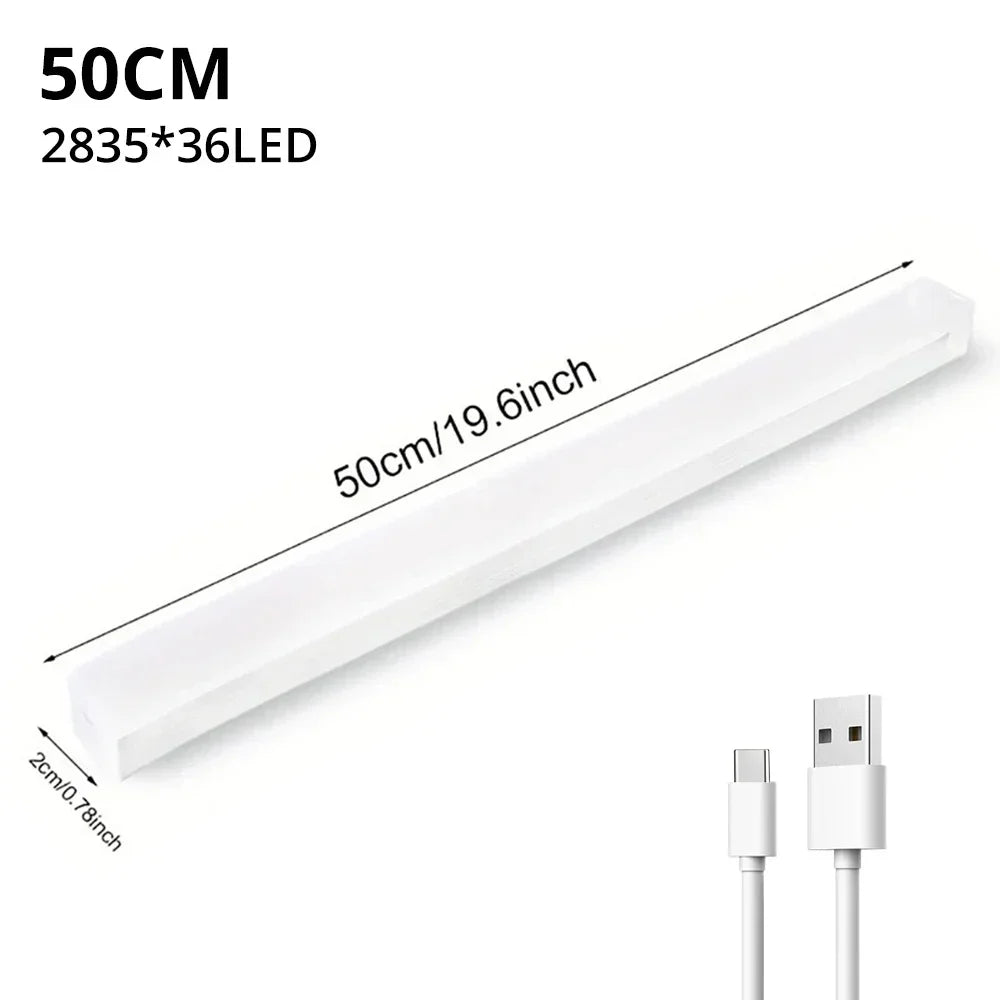 مصباح شريطي LED بمستشعر حركة PIR - تثبيت مغناطيسي، قابل لإعادة الشحن عبر USB، 10–50 سم