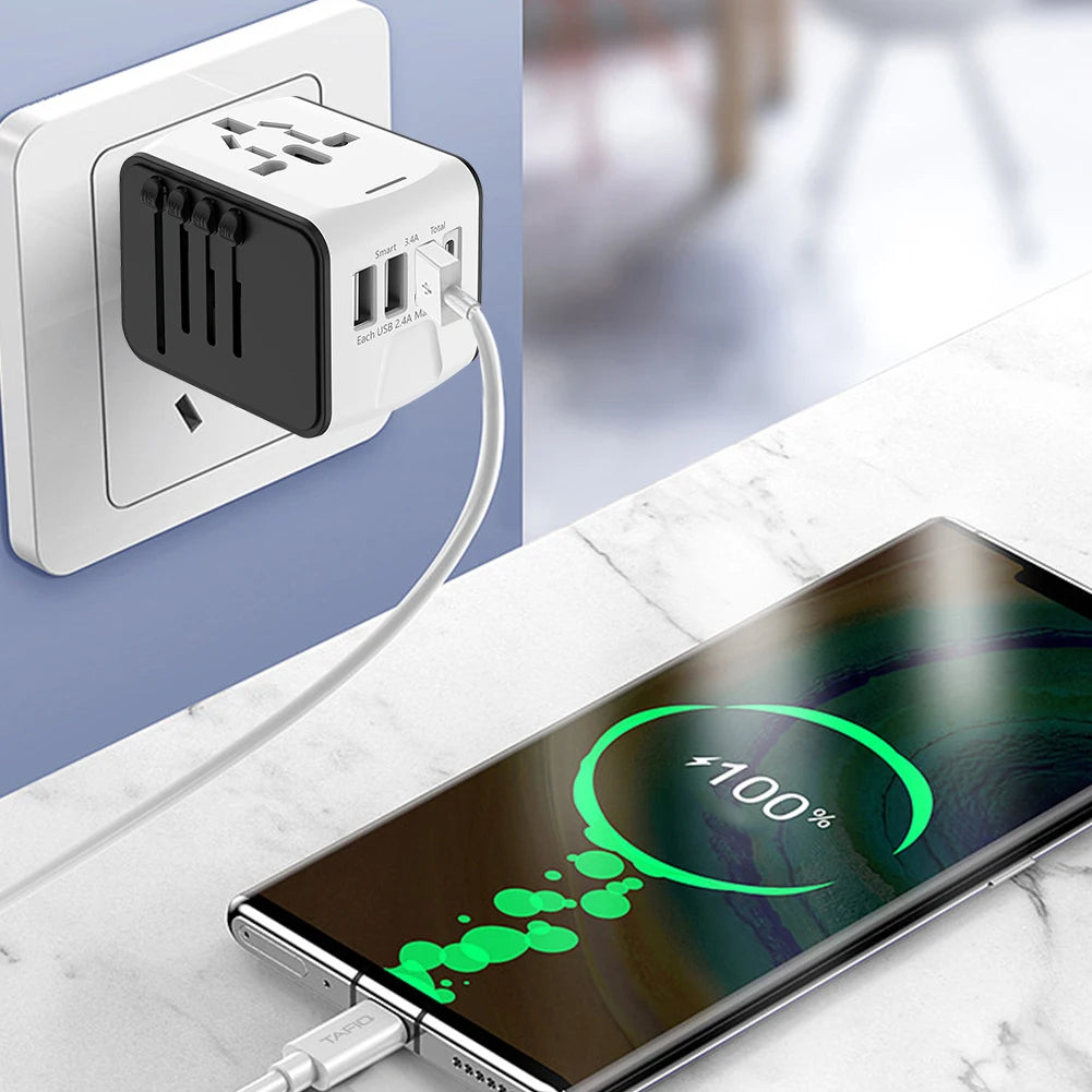 Universal Travel Adapter – 4-Port USB & USB-C | 160+ Countries