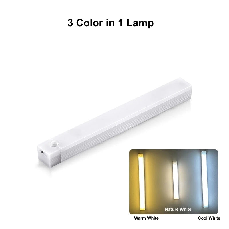 شريط إضاءة LED بمستشعر حركة | قابل لإعادة الشحن عبر USB | للخزائن وخزانة الملابس والسلالم