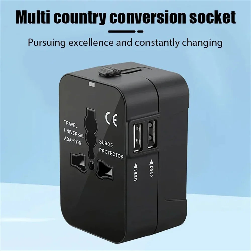 Universal Travel AC Power Adapter with Dual USB Ports – EU/US/UK/AU