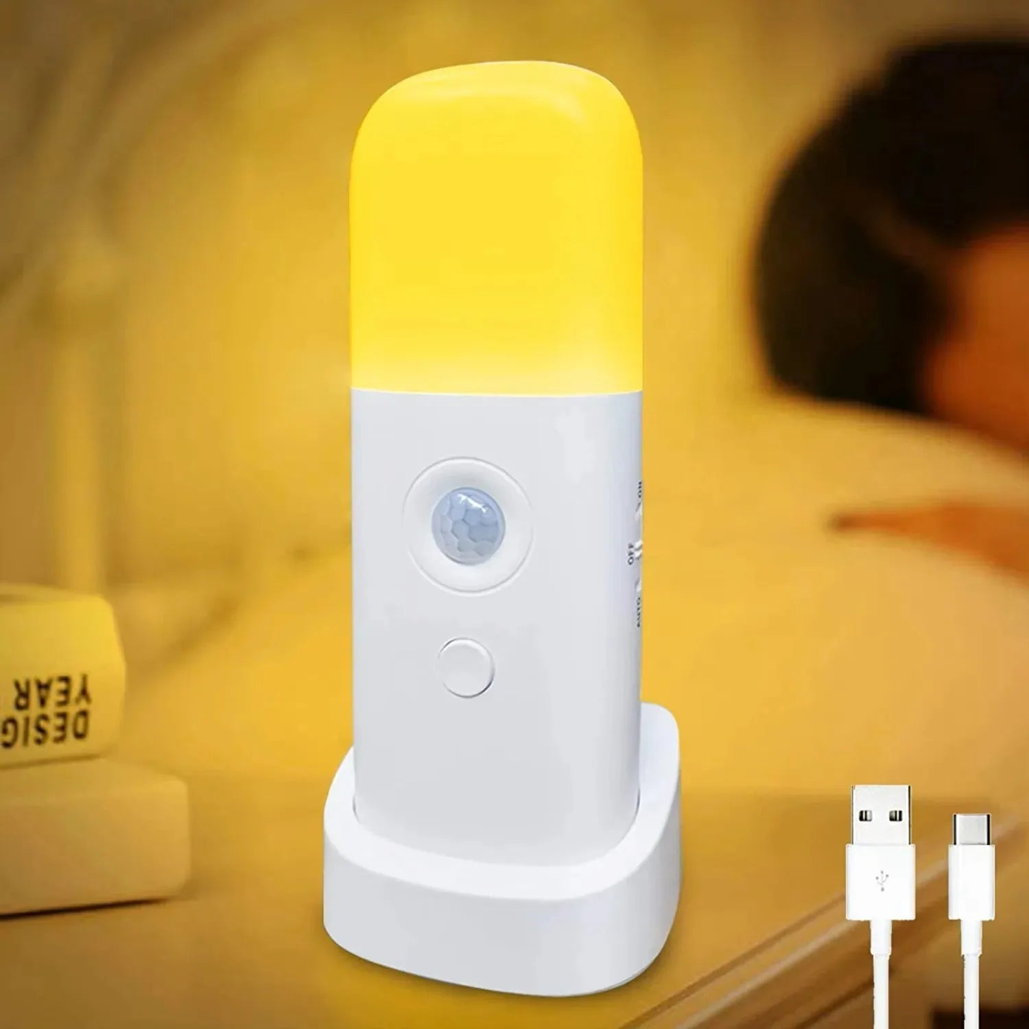 Motion Sensor Night Light Indoor USB Rechargeable Dimmable LED Light Portable Motion Activated Night Lamp for Kids Room Bedroom