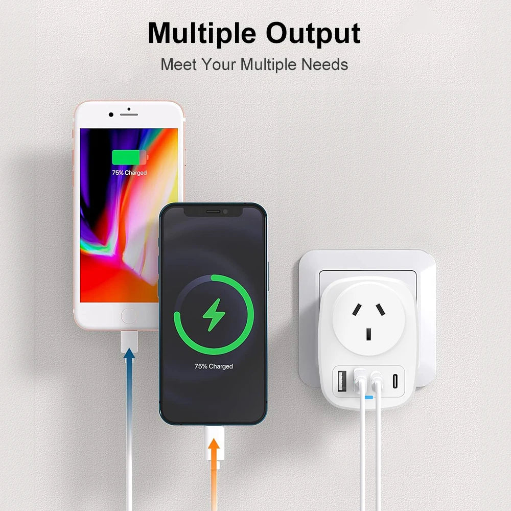 All-in-One Travel Adapter EU/UK/US/AU with 2 USB + 2 Type-C Ports