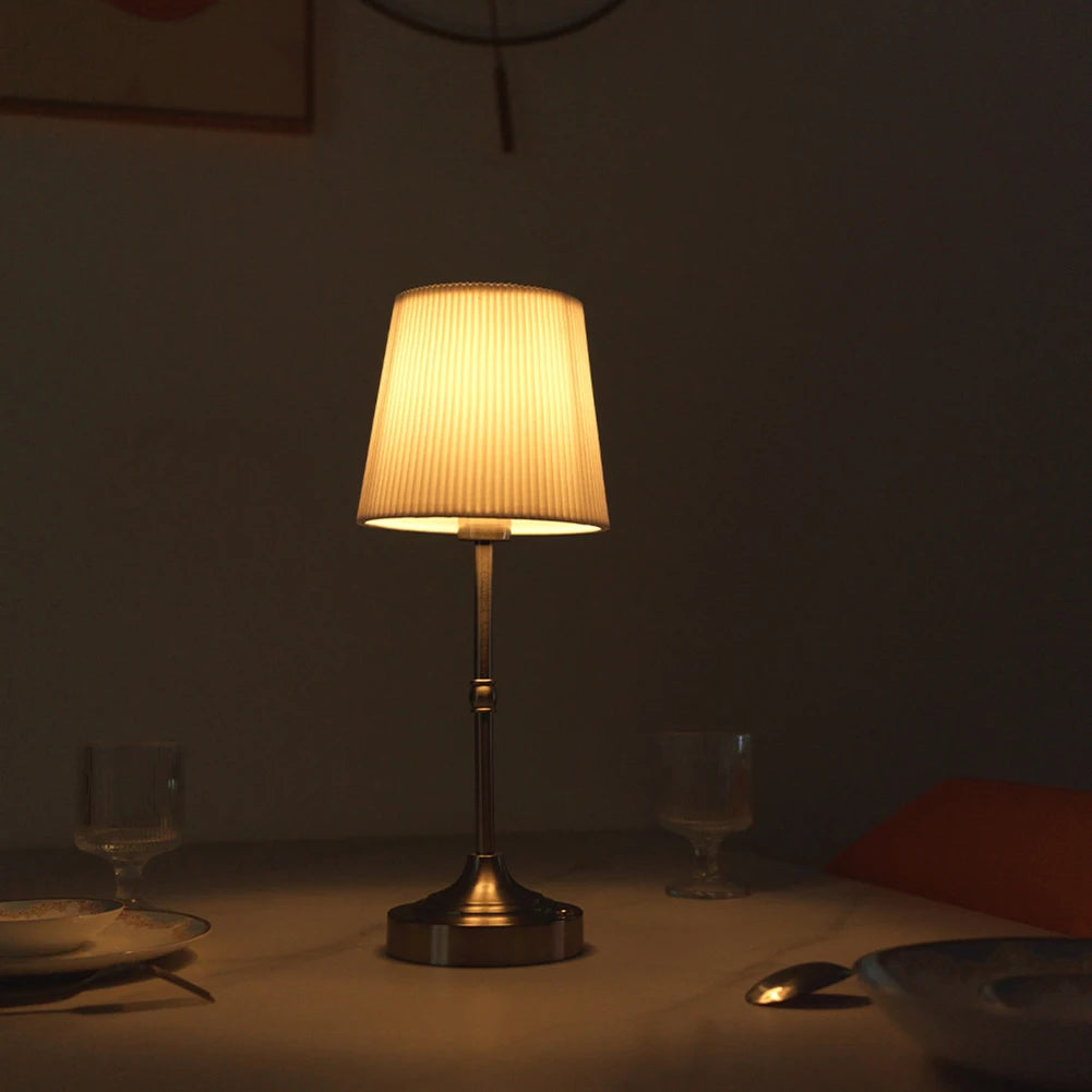 Cordless LED Metal Table Lamp – USB Rechargeable, 2200K Warm Light, Fabric Shade