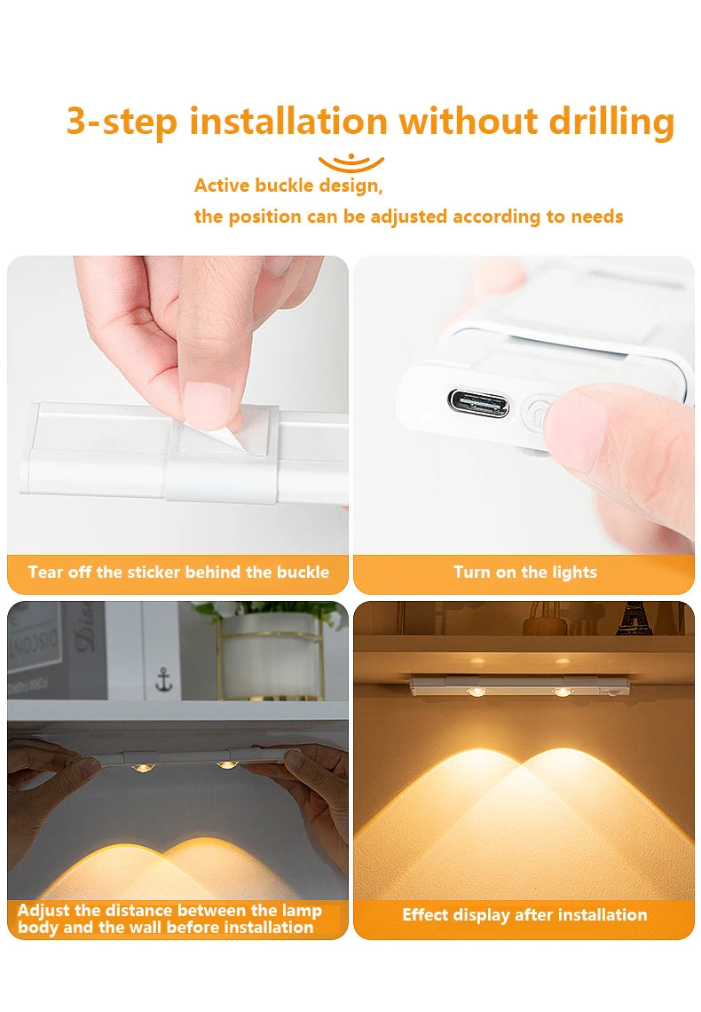 Wireless Motion Sensor LED Cabinet Light – 3 Color Temps, USB Rechargeable